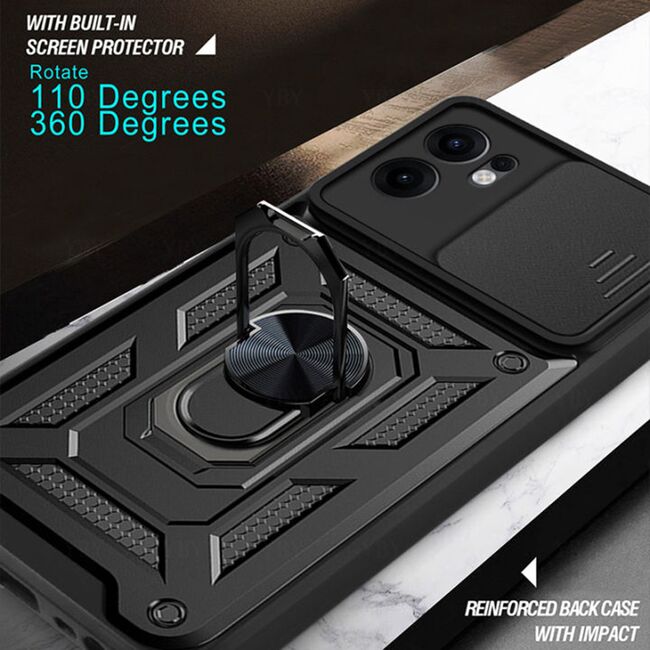 Husa pentru  Oppo Reno 13 Pro Ring Armor Kickstand Tough Rugged Cover cu protectie camera, Negru
