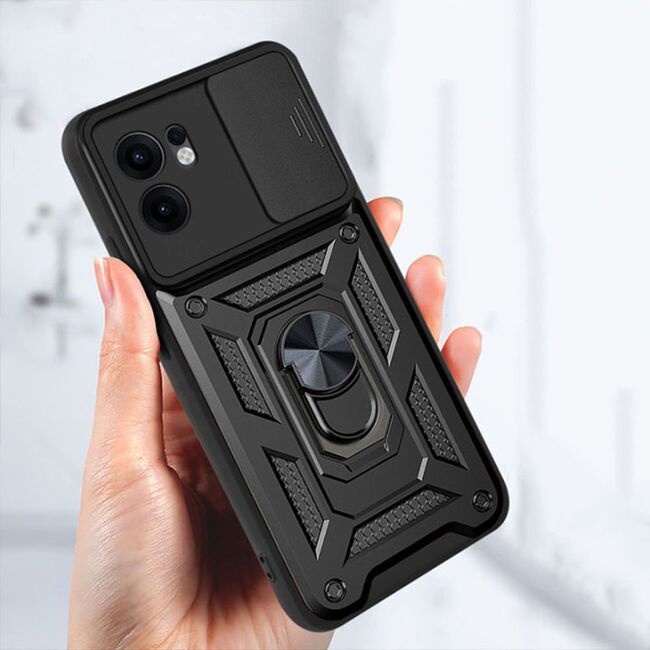 Husa pentru  Oppo Reno 13 Pro Ring Armor Kickstand Tough Rugged Cover cu protectie camera, Negru