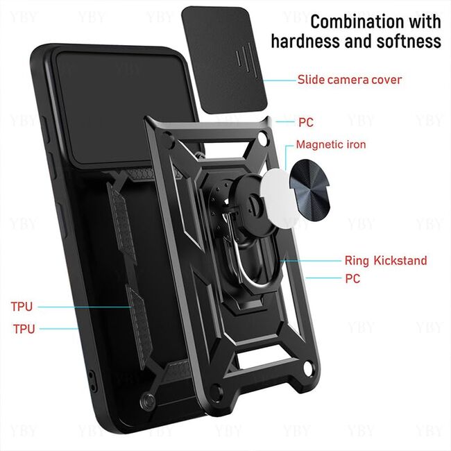 Husa pentru  Oppo Reno 13 Pro Ring Armor Kickstand Tough Rugged Cover cu protectie camera, Negru