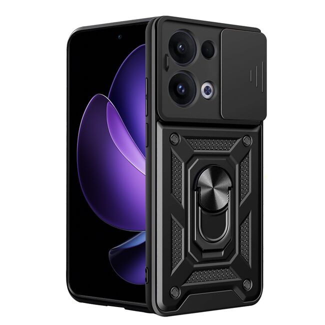 Husa pentru  Oppo Reno 13 Ring Armor Kickstand Tough Rugged Cover cu protectie camera, Negru