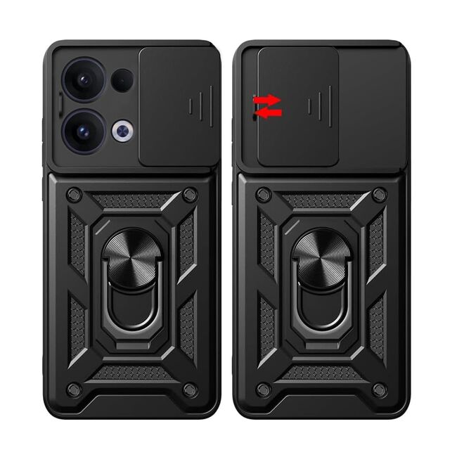 Husa pentru  Oppo Reno 13 Ring Armor Kickstand Tough Rugged Cover cu protectie camera, Negru