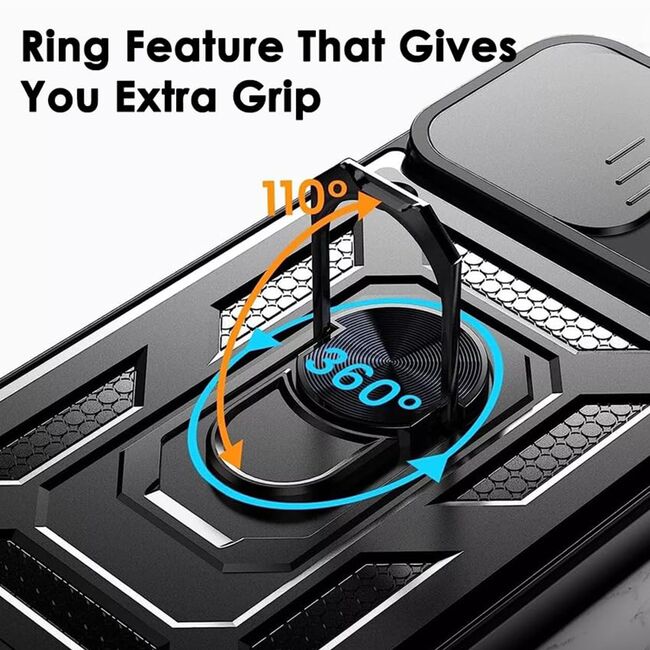 Husa pentru  Oppo Reno 13 Ring Armor Kickstand Tough Rugged Cover cu protectie camera, Negru