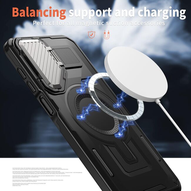 Husa pentru  Samsung Galaxy A16 compatibla MagSafe, Rugged Shockproof Magnetic, Camera Cover, Built-in Kickstand - Negru