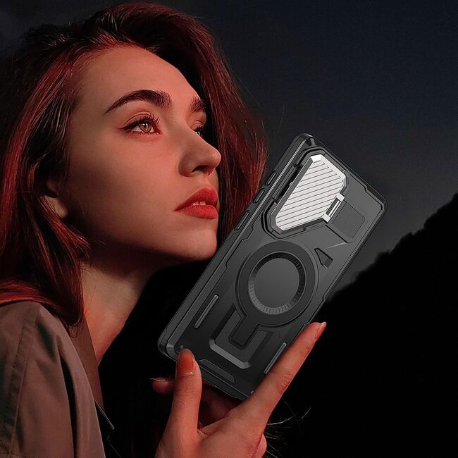 Husa pentru  Samsung Galaxy S24+ Plus compatibla MagSafe, Rugged Shockproof Magnetic, Camera Cover, Built-in Kickstand - Negru