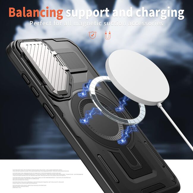 Husa pentru  Samsung Galaxy S24 compatibla MagSafe, Rugged Shockproof Magnetic, Camera Cover, Built-in Kickstand - Negru