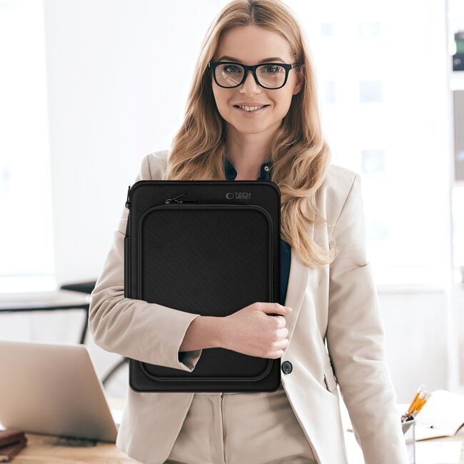 Geantă Premium Elegantă și Practică pentru Laptop 13 - 14 si tableta, compatibila Macbook, Lenovo, Microsoft, Acer, HP, Asus, cu Protecție Antişoc, Interior Moale, Compartimente Suplimentare și Design Modern, negru