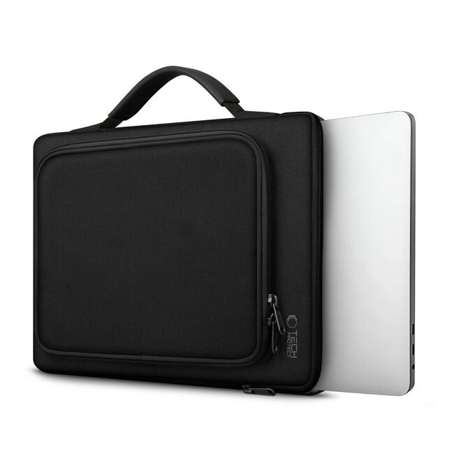 Geantă Premium Elegantă și Practică pentru Laptop 13 - 14 si tableta, compatibila Macbook, Lenovo, Microsoft, Acer, HP, Asus, cu Protecție Antişoc, Interior Moale, Compartimente Suplimentare și Design Modern, negru