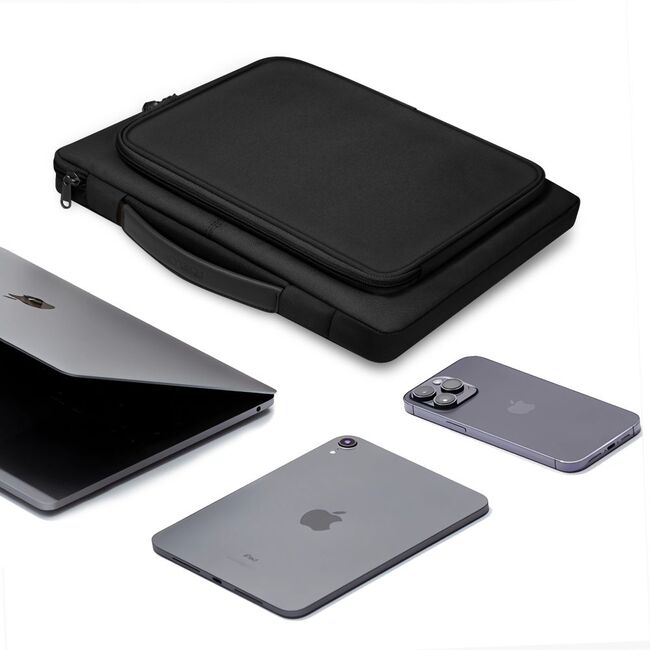 Geantă Premium Elegantă și Practică pentru Laptop 13 - 14 si tableta, compatibila Macbook, Lenovo, Microsoft, Acer, HP, Asus, cu Protecție Antişoc, Interior Moale, Compartimente Suplimentare și Design Modern, negru