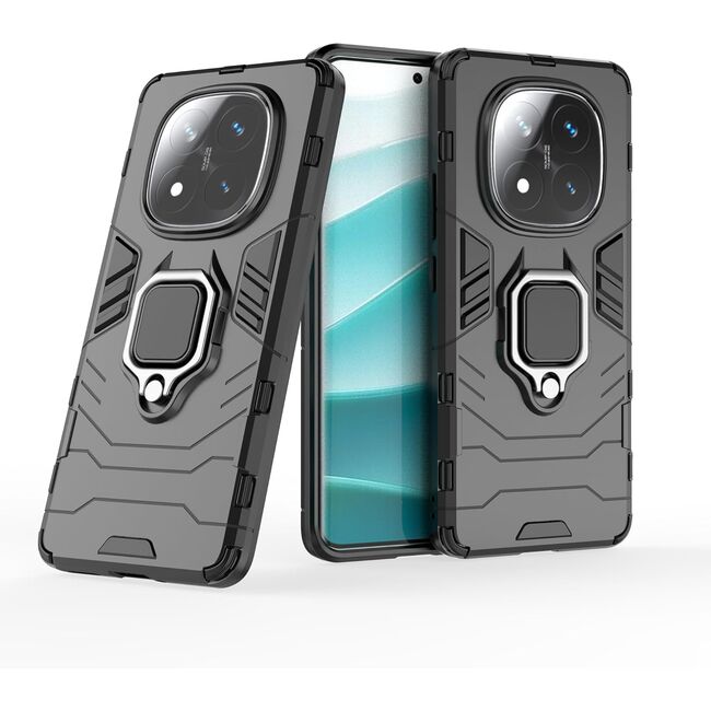 Husa pentru  Xiaomi Redmi Note 14 Pro+ Plus cu inel Ring Armor Kickstand Tough, Negru
