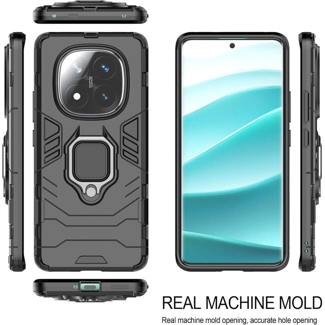Husa pentru  Xiaomi Redmi Note 14 Pro+ Plus cu inel Ring Armor Kickstand Tough, Negru