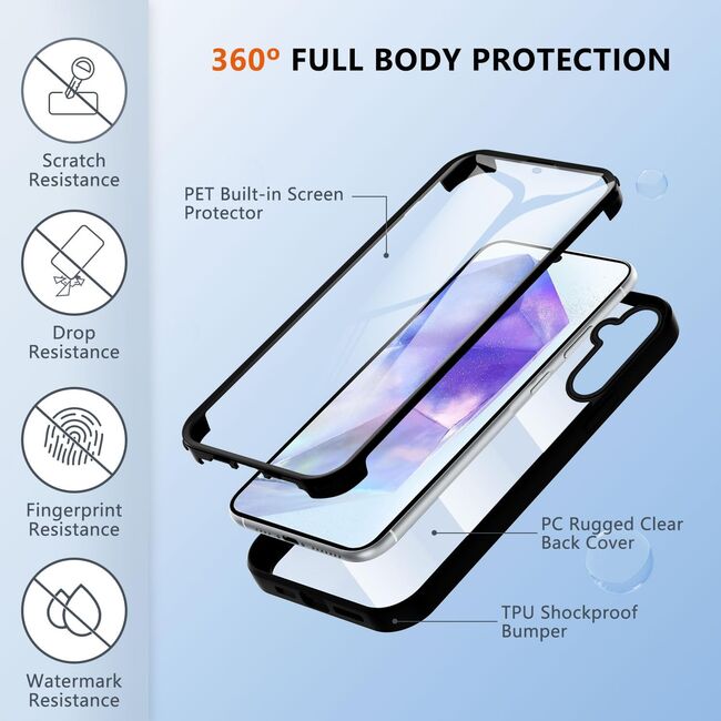 Pachet 360: Husa cu folie integrata pentru Samsung Galaxy A56 Cover 360 fata / spate - roz