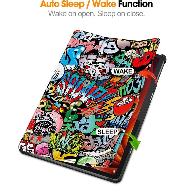 Husa pentru  Lenovo Tab K11 Plus 11.45 inch tip stand functie sleep/wake-up, protectie 360 - Graffiti