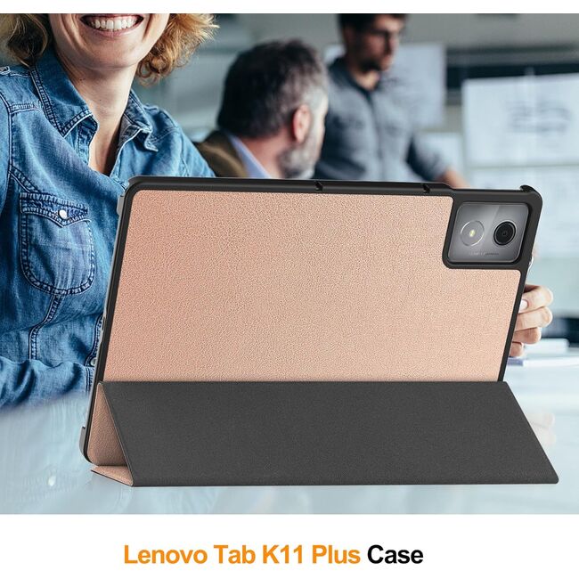 Husa pentru  Lenovo Tab K11 Plus 11.45 inch tip stand functie sleep/wake-up, protectie 360 - Roz