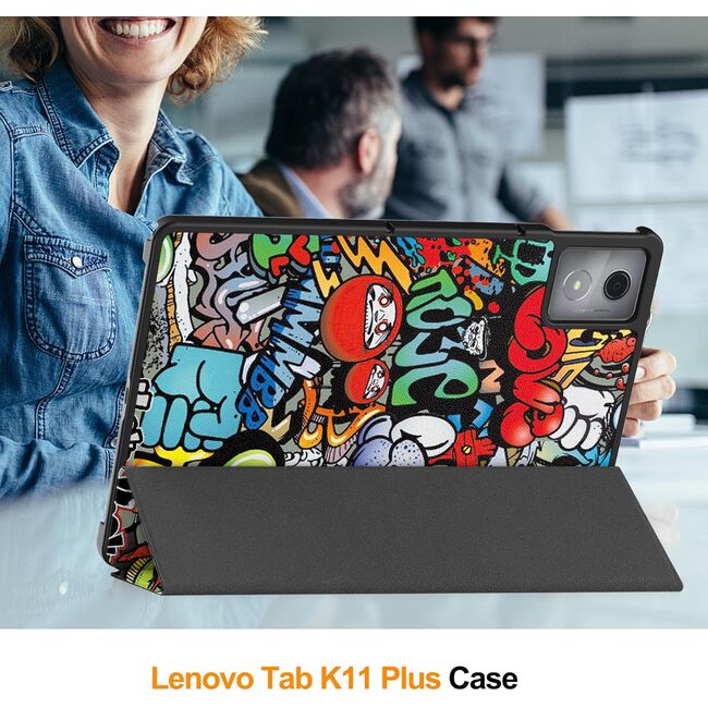 Husa pentru  Lenovo Tab K11 Plus 11.45 inch tip stand functie sleep/wake-up, protectie 360 - Graffiti