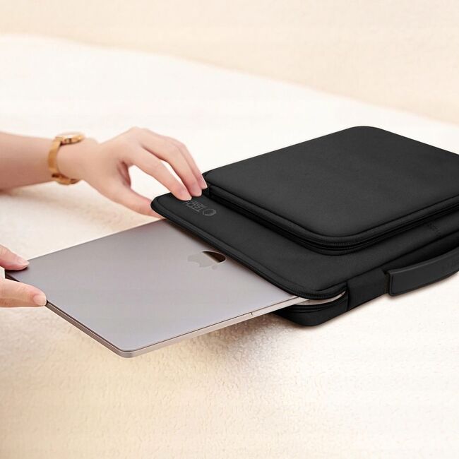 Geantă Premium Elegantă și Practică pentru Laptop 13 - 14 si tableta, compatibila Macbook, Lenovo, Microsoft, Acer, HP, Asus, cu Protecție Antişoc, Interior Moale, Compartimente Suplimentare și Design Modern, negru