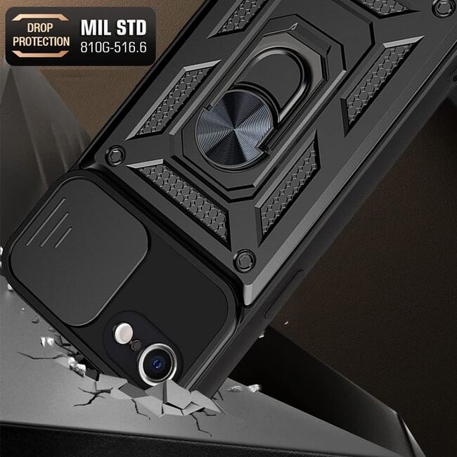 Husa pentru  iPhone 16e Ring Armor Kickstand Tough Rugged Cover cu protectie camera, Negru
