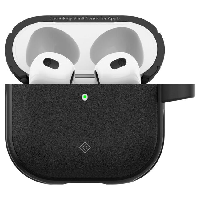 Husa pentru Airpods 4 Spigen - Protection Case Caseology Vault, ir Space Technology, Aluminum Holder - Negru