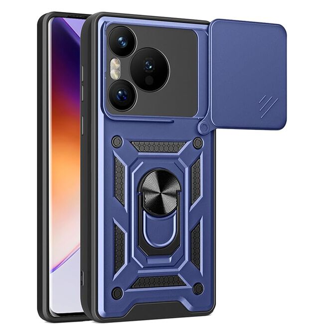 Husa pentru Huawei Pura 70 cu inel Ring Armor Kickstand Tough Rugged, navy blue