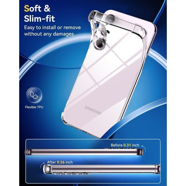 Set: Folie din sticla + Husa pentru  Samsung Galaxy A56 Slim Anti-Shock 1.5mm reinforced 4 corners, Transparent