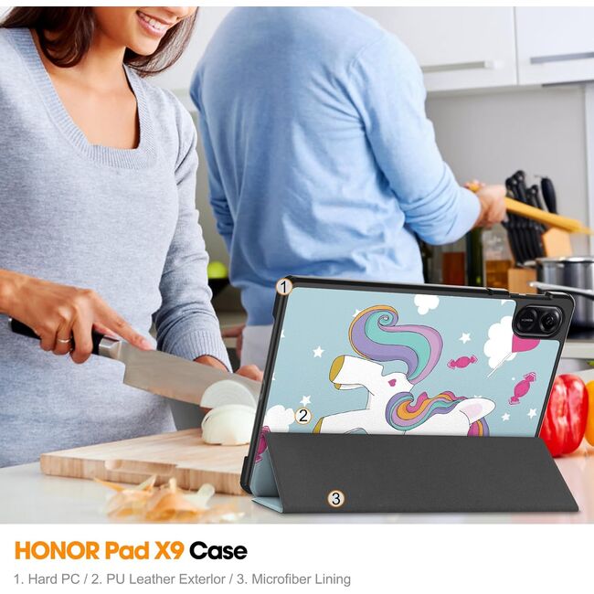 Husa pentru Honor Pad X8a tip stand functie sleep/wake-up, protectie 360 - Unicorn