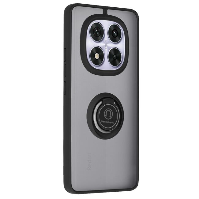 Husa de protectie pentru  Xiaomi Redmi Note 14 Pro 4G premium cu inel stand rotativ, suport magnetic si bumper anti-alunecare - Negru denim