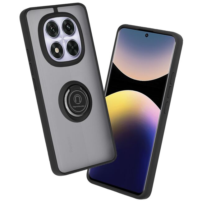 Husa de protectie pentru  Xiaomi Redmi Note 14 Pro 4G premium cu inel stand rotativ, suport magnetic si bumper anti-alunecare - Negru denim