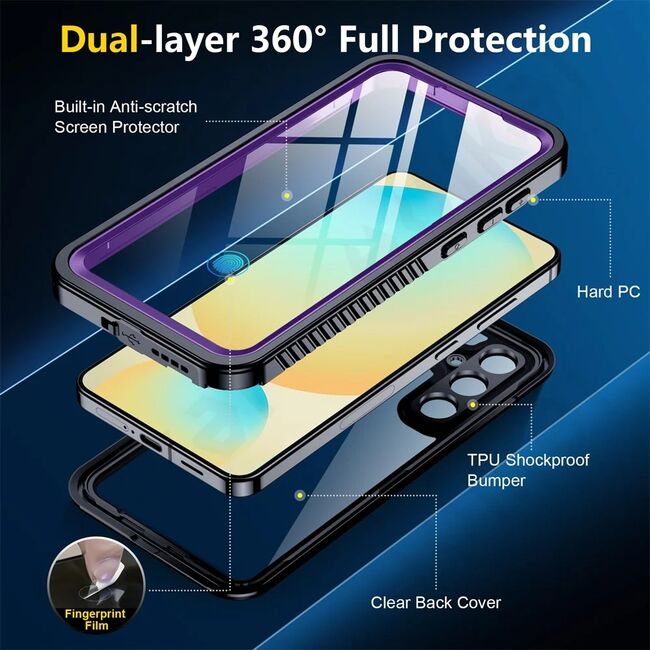 Husa pentru  Samsung Galaxy S23 FE ShockProof Dust-Water Proof IP68 Full Body 360 Protection, negru - transparent