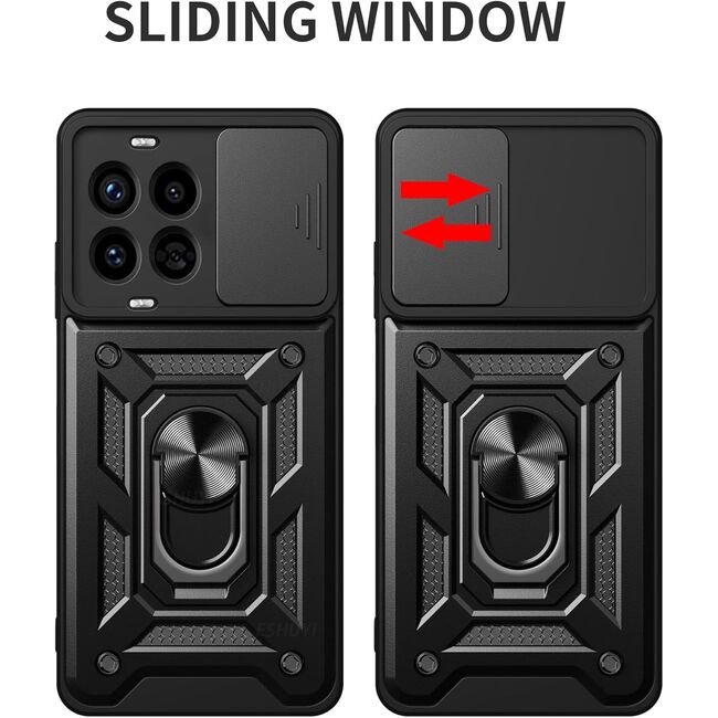 Husa pentru  Huawei nova 13 Pro Ring Armor Kickstand Tough Rugged Cover cu protectie camera, Negru