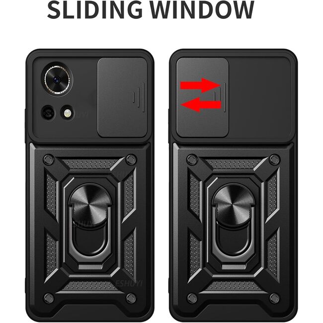 Husa pentru  Huawei nova 13 Ring Armor Kickstand Tough Rugged Cover cu protectie camera, Negru