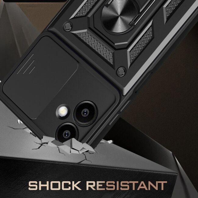 Husa pentru  Samsung Galaxy S25 Edge Ring Armor Kickstand Tough Rugged Cover cu protectie camera, Albastru