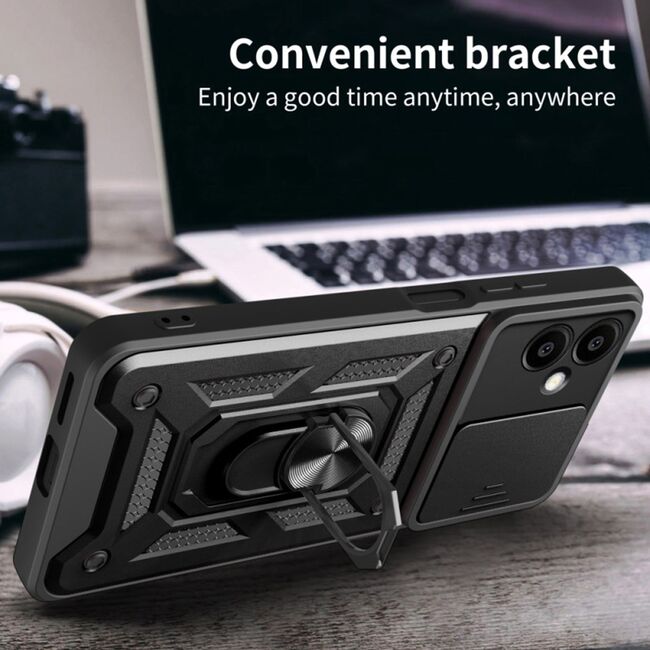 Husa pentru  Samsung Galaxy S25 Edge Ring Armor Kickstand Tough Rugged Cover cu protectie camera, Albastru