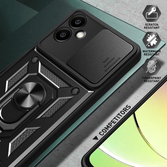 Husa pentru  Samsung Galaxy S25 Edge Ring Armor Kickstand Tough Rugged Cover cu protectie camera, Albastru