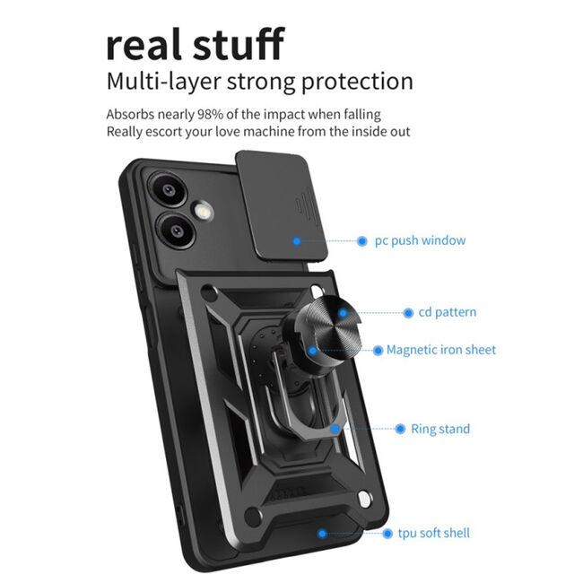 Husa pentru  Samsung Galaxy S25 Edge Ring Armor Kickstand Tough Rugged Cover cu protectie camera, Albastru