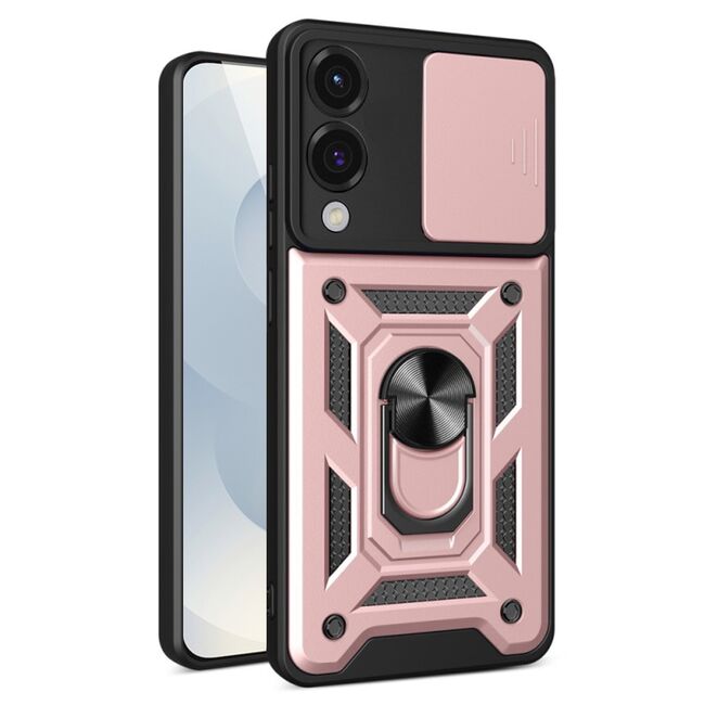 Husa pentru  Samsung Galaxy S25 Edge Ring Armor Kickstand Tough Rugged Cover cu protectie camera, Roz