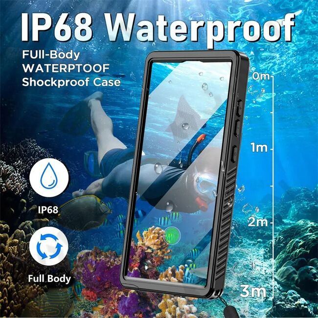 Husa pentru  Samsung Galaxy S25 Ultra ShockProof Dust-Water Proof IP68 Full Body 360 Protection, negru - transparent