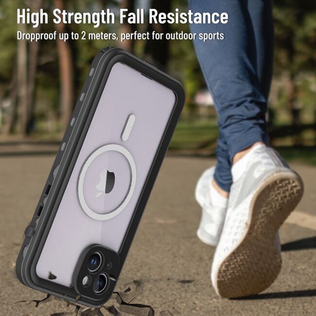 Husa pentru  iPhone 14 ShockProof Dust-Water Proof IP68 Full Body 360 Protection, negru - transparent