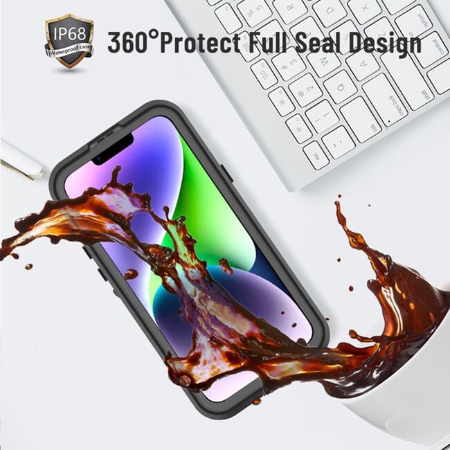 Husa pentru  iPhone 14 ShockProof Dust-Water Proof IP68 Full Body 360 Protection, negru - transparent