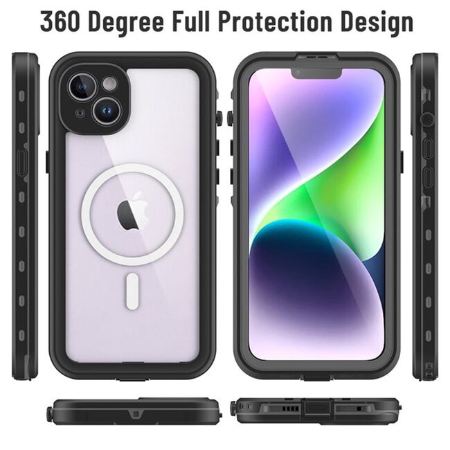 Husa pentru  iPhone 14 ShockProof Dust-Water Proof IP68 Full Body 360 Protection, negru - transparent