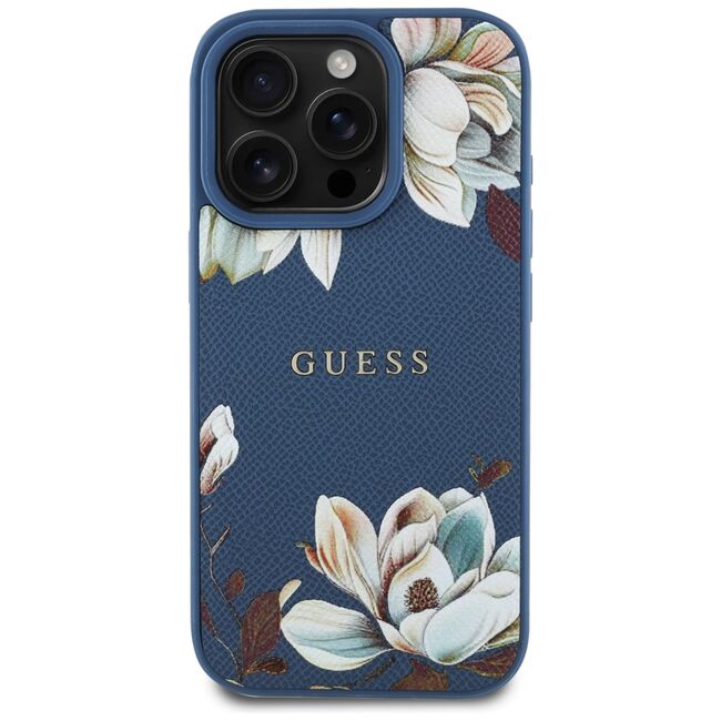 Husa premium pentru  iPhone 16 Pro Max compatibila MagSafe Guess Luxury Series - Albastru