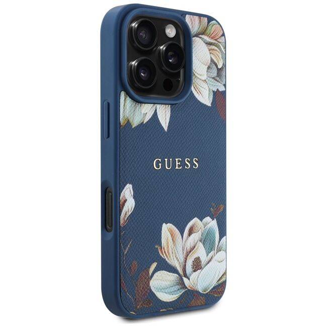 Husa premium pentru  iPhone 16 Pro Max compatibila MagSafe Guess Luxury Series - Albastru