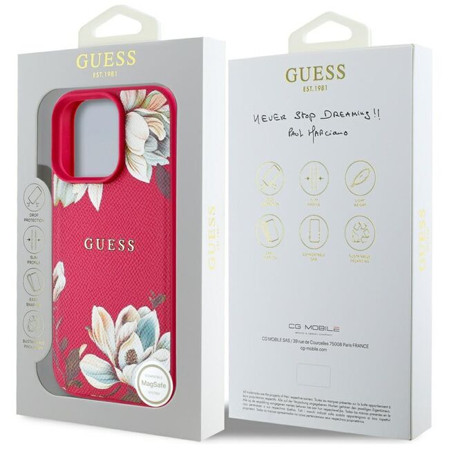 Husa premium pentru  iPhone 16 Pro Max compatibila MagSafe Guess Luxury Series - Fucsia