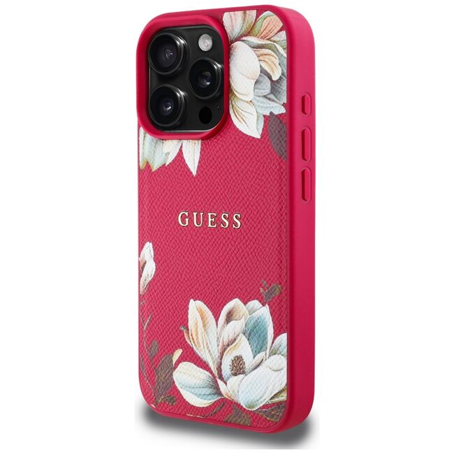 Husa premium pentru  iPhone 16 Pro Max compatibila MagSafe Guess Luxury Series - Fucsia