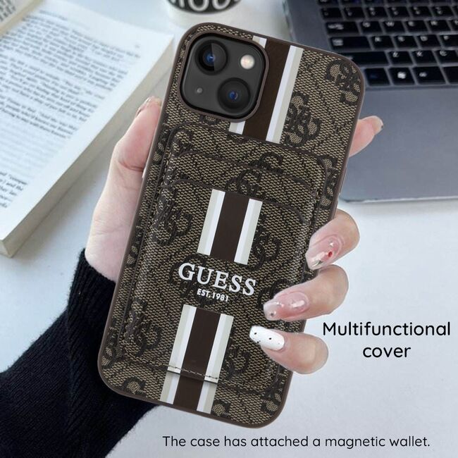 Husa premium pentru  iPhone 16 Pro Max compatibila MagSafe Guess Luxury Series - Maro