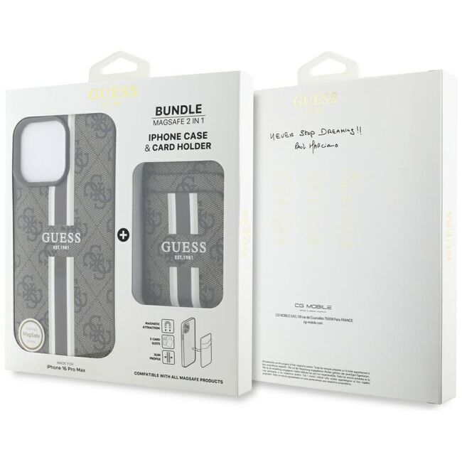 Husa premium pentru  iPhone 16 Pro Max compatibila MagSafe Guess Luxury Series - Maro