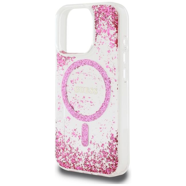 Husa premium pentru  iPhone 16 Pro Max compatibila MagSafe Guess Luxury Series - Roz neon