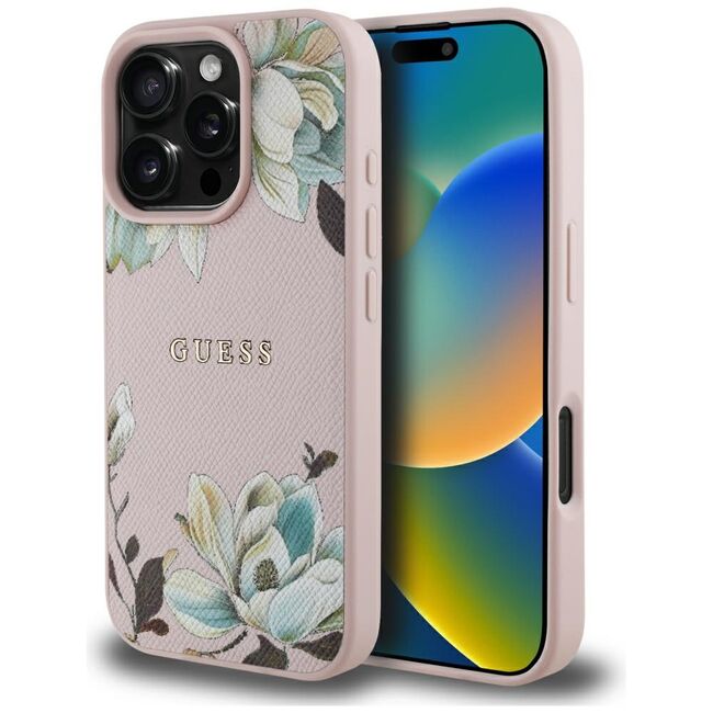 Husa premium pentru  iPhone 16 Pro Max compatibila MagSafe Guess Luxury Series - Roz pal
