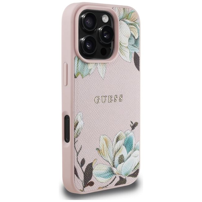 Husa premium pentru  iPhone 16 Pro Max compatibila MagSafe Guess Luxury Series - Roz pal