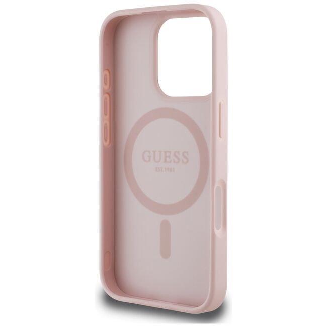 Husa premium pentru  iPhone 16 Pro Max compatibila MagSafe Guess Luxury Series - Roz pal