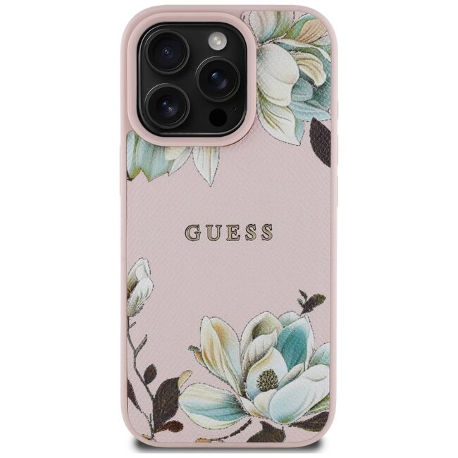 Husa premium pentru  iPhone 16 Pro Max compatibila MagSafe Guess Luxury Series - Roz pal