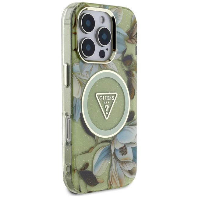 Husa premium pentru  iPhone 16 Pro Max compatibila MagSafe Guess Luxury Series - Verde